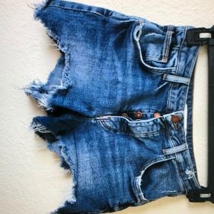 Zara cut out distressed button fly denim shorts